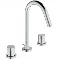 Wash basin tap Deck-mounted dual-level L size material: Brass With pop-up waste set, color: Chrome surface: Glossy