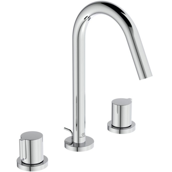 Wash basin tap Deck-mounted dual-level L size material: Brass With pop-up waste set, color: Chrome surface: Glossy Deck-mounted