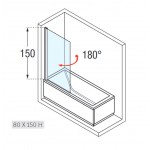 Bathtub enclosure Linear 80x150 6mm opening reversible, N1 80, transparent crystal glass 6mm surface: Glossy, color: Chrome Linear Bathtub enclosure Linear 80x150 6mm opening reversible, N1 80, transparent crystal glass 6mm surface: Glossy, color: Chrome Linear