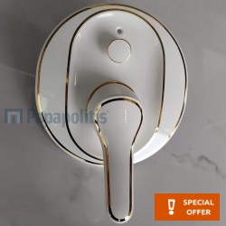 Μπαταρία ντουζιέρας εντοιχιζόμενη εξωτερικό μέρος 2 εξόδων αναμεικτική από ορείχαλκο με πλακέτα, χρώμα: Λευκό/Χρυσό επιφάνεια: Γυαλιστερή Εντοιχιζόμενες εξωτερικό μέρος