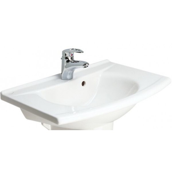 Washbasin Wall-mounted 65x50x16,5 With 1 bowl With hole in the middle With overflow / no pedestal material: Porcelain, color: White surface: Glossy Wall-mounted