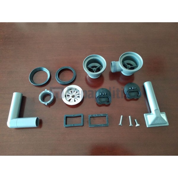 Sink drain double with overflow material: Plastic Drains - Siphons