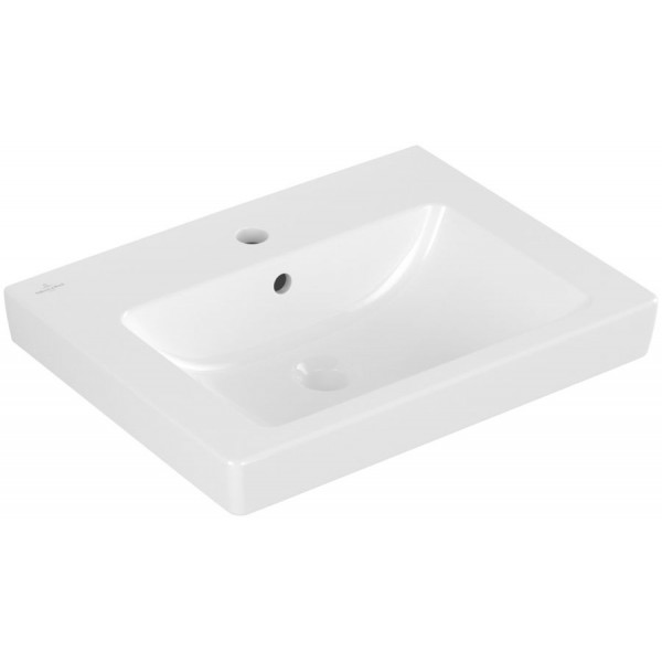Washbasin Wall-mounted 55x44x15 Ceramic Plus semi pedestal / full pedestal  With 1 bowl With hole in the middle material: Porcelain, color: White surface: Glossy Wall-mounted