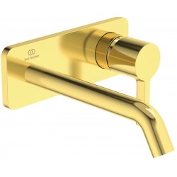 Wash basin tap Wall-mounted - external part mixer With plate Without waste, color: Gold Brushed Gold,18cm material: Brass surface: Brushed Wall-mounted - external part