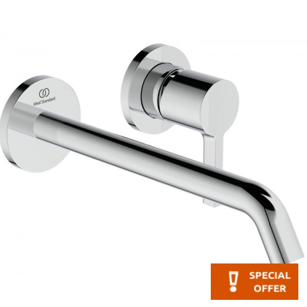 Wash basin tap Wall-mounted - external part 2 holes mixer Without waste, color: Chrome 22cm material: Brass surface: Glossy Wall-mounted - external part