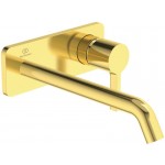 Wash basin tap Wall-mounted - external part mixer With plate Without waste, color: Gold Brushed Gold, 18cm material: Brass surface: Brushed Wall-mounted - external part Wash basin tap Wall-mounted - external part mixer With plate Without waste, color: Gold Brushed Gold, 18cm material: Brass surface: Brushed Wall-mounted - external part