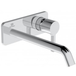 Wash basin tap Wall-mounted - external part mixer With plate Without waste, color: Chrome 18cm material: Brass surface: Glossy