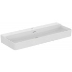 Washbasin Wall-mounted 120x45x16,5 With 1 bowl With hole in the middle With overflow / no pedestal material: Porcelain, color: White surface: Glossy Washbasin Wall-mounted 120x45x16,5 With 1 bowl With hole in the middle With overflow / no pedestal material: Porcelain, color: White surface: Glossy