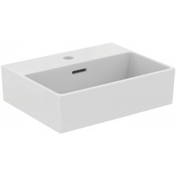 Νιπτήρας επίτοιχος 45x35x12,5 με 1 γούρνα με οπή στη μέση με υπερχείλιση / χωρίς κολώνα από πορσελάνη, χρώμα: Λευκό επιφάνεια: Γυαλιστερή Επίτοιχοι