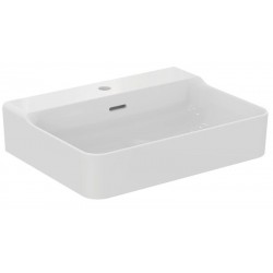 Νιπτήρας επίτοιχος 60x45x16,5 με 1 γούρνα με οπή στη μέση με υπερχείλιση / χωρίς κολώνα από πορσελάνη, χρώμα: Λευκό επιφάνεια: Γυαλιστερή