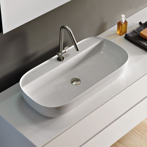 Νιπτήρας ελευθέρας τοποθέτησης 76x38x14 από πορσελάνη με μία οπή χωρίς υπερχείλιση, χρώμα: Λευκό επιφάνεια: Γυαλιστερή Ελευθέρας τοποθέτησης