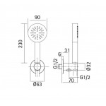 Shower head W/ hose, holder and outlet elbow 1 jet AISI 316, color: Chrome surface: Brushed Hand showers Shower head W/ hose, holder and outlet elbow 1 jet AISI 316, color: Chrome surface: Brushed Hand showers