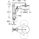 Shower slider rail with head material: Brass With diverter, color: Chrome surface: Glossy Shower rails with head