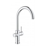 Μπαταρία κουζίνας επικαθήμενη από ορείχαλκο με φίλτρο νερού C-Spout με starter kit & με φίλτρο Blue Ultrasafe 3000 lt, νερό 3 τύπων, ανθρακούχο, με ψύκτη & bluetooth, με φίλτρο Blue S-Size, χρώμα: Χρωμέ επιφάνεια: Γυαλιστερή Επικαθήμενες