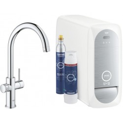 Kitchen tap Deck-mounted material: Brass with water filter C-Spout starter kit, color: Chrome surface: Glossy Deck-mounted