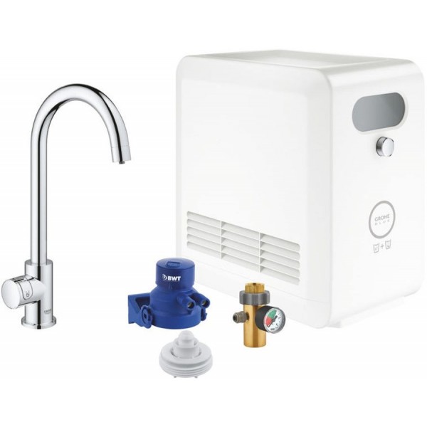 Kitchen tap Deck-mounted Cold water only material: Brass with water filter L-Spout starter kit, color: Chrome surface: Glossy Deck-mounted Kitchen tap Deck-mounted Cold water only material: Brass with water filter L-Spout starter kit, color: Chrome surface: Glossy Deck-mounted