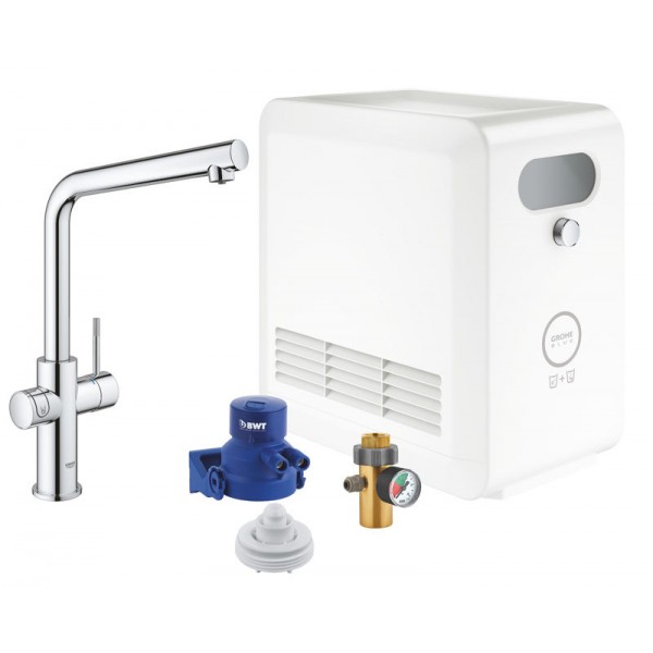 Kitchen tap Deck-mounted material: Brass with water filter L-Spout starter kit, color: Chrome surface: Glossy Deck-mounted