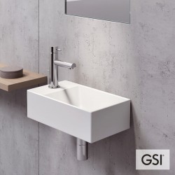 Νιπτήρας επίτοιχος 40x23x12 με 1 γούρνα με οπή στη μέση χωρίς κολώνα / χωρίς υπερχείλιση από πορσελάνη, χρώμα: Λευκό επιφάνεια: Γυαλιστερή Επίτοιχοι