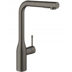 Μπαταρία κουζίνας επικαθήμενη από ορείχαλκο με ντους Brushed Hard Graphite, 2 ροών, L-Spout, χρώμα: Γκρι επιφάνεια: Βουρτσισμένη Επικαθήμενες