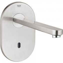 Wash basin tap Wall-mounted - external part electronic With plate Without waste, color: Chrome 23,2cm, stainless steel material: Inox surface: Brushed