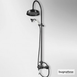 Μπαταρία ντουζιέρας με βέργα και κεφαλή ντους επίτοιχη αναμεικτική από ορείχαλκο Φ20cm, με λευκή λαβή, χρώμα: Μαύρο επιφάνεια: Ματ Επίτοιχες με βέργα και κεφαλή ντους