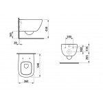 Wall-mounted toilet & toilet seat soft closing, style: Wrapover hidden fixation with rim 54x36 surface: Glossy, color: White Wall-mounted