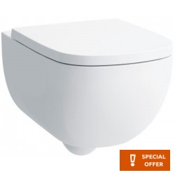 Wall-mounted toilet & toilet seat soft closing, style: Wrapover hidden fixation with rim 54x36 surface: Glossy, color: White Wall-mounted