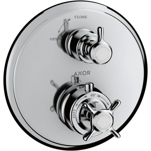 Shower tap Wall-mounted external part 1 way material: Brass thermostatic With plate without hand shower, hose and holder, color: Chrome surface: Glossy Wall-mounted - external part