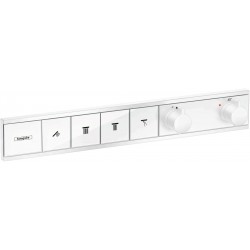 Μπαταρία ντουζιέρας εντοιχιζόμενη εξωτερικό μέρος 4 εξόδων από ορείχαλκο θερμοστατική με ξεχωριστές εξόδους με πλακέτα, χρώμα: Λευκό επιφάνεια: Γυαλιστερή Εντοιχιζόμενες εξωτερικό μέρος