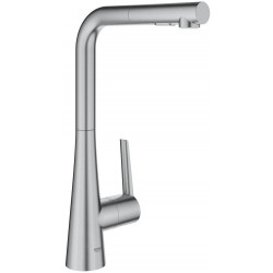 Kitchen tap Deck-mounted material: Brass with shower supersteel L-Spout, color: Chrome surface: Brushed