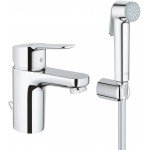 Wash basin tap Deck-mounted material: Brass S size with hand shower With pop-up waste set S-Size, color: Chrome surface: Glossy Deck-mounted