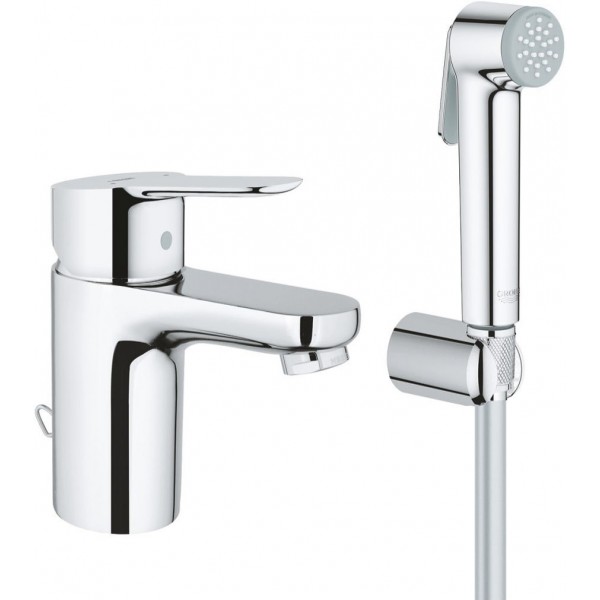 Wash basin tap Deck-mounted material: Brass S size with hand shower With pop-up waste set S-Size, color: Chrome surface: Glossy Deck-mounted