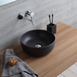 Νιπτήρας ελευθέρας τοποθέτησης 33x33x12,5 από πορσελάνη χωρίς οπή  χωρίς υπερχείλιση, χρώμα: Μαύρο επιφάνεια: Ματ Ελευθέρας τοποθέτησης