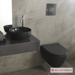Σετ Λεκάνη επίτοιχη (κρεμαστή) υψηλής πίεσης + Κάλυμμα soft closing Rimless Sandwich slim κρυφή στήριξη CleanFlush 50,5cm επιφάνεια: Ματ, χρώμα: Μαύρο Επίτοιχες ΥΠ