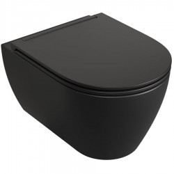 Wall-mounted toilet & toilet seat soft closing, style: Sandwich hidden fixation Rimless Slim CleanFlush 50,5cm surface: Matt, color: Black Wall-mounted