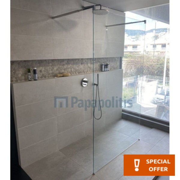 Καμπίνα ντουζιέρας ευθύγραμμη 120x200 8mm σταθερή E Series, κρύσταλλο επιφάνεια: Γυαλιστερή, χρώμα: Χρωμέ Ευθύγραμμες