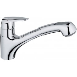 Kitchen tap Deck-mounted material: Brass with shower, color: Chrome surface: Glossy Deck-mounted
