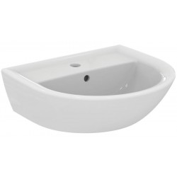 Νιπτήρας επίτοιχος 50x44x16 με 1 γούρνα με οπή στη μέση με υπερχείλιση / χωρίς κολώνα από πορσελάνη, χρώμα: Λευκό επιφάνεια: Γυαλιστερή Επίτοιχοι