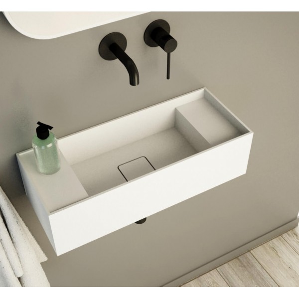 Washbasin Wall-mounted 55x22x15 55 WM no pedestal With 1 bowl Without hole material: Solid Surface, color: White surface: Matt Wall-mounted
