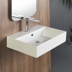 Νιπτήρας επίτοιχος 50x42x13,2 με 1 γούρνα με οπή στη μέση με υπερχείλιση / χωρίς κολώνα από πορσελάνη, χρώμα: Λευκό επιφάνεια: Γυαλιστερή