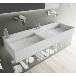 Washbasin Wall-mounted 120x45x16 120 D no pedestal / Without overflow With 2 bowls Without hole material: Solid Surface, color: White surface: Matt Wall-mounted
