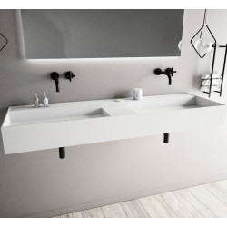 Washbasin Wall-mounted 150x45x16 150 D no pedestal / Without overflow With 2 bowls Without hole material: Solid Surface, color: White surface: Matt