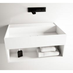 Νιπτήρας επίτοιχος 60x40x28 60 SH, χωρίς υπερχείλιση, με ράφι με 1 γούρνα χωρίς κολώνα χωρίς οπή  από solid surface, χρώμα: Λευκό επιφάνεια: Ματ Επίτοιχοι