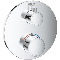 Shower tap Wall-mounted external part 2 way material: Brass thermostatic With plate without hand shower, hose and holder, color: Chrome surface: Glossy Wall-mounted - external part