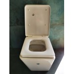 Floor standing close-coupled toilet & flushing cistern & toilet seat soft closing, style: Wrapover back to wall horizontal outlet p with rim 70x39 surface: Glossy, color: White Floor standing close-coupled