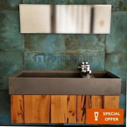 Έπιπλο μπάνιου κομπλέ με νιπτήρα, 130x40x55,5 από ξύλο επίτοιχου τύπου, χρώμα: Ξύλο Καρυδιά Έπιπλα μπάνιου κομπλέ