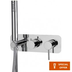 Shower tap Wall-mounted external part 2 way material: Brass mixer with hand shower, hose and holder With plate, color: Chrome surface: Glossy Wall-mounted - external part