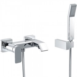 Bathtub tap Wall-mounted exposed material: Brass with hand shower, hose and holder mixer, color: Chrome surface: Glossy Wall-mouned exposed