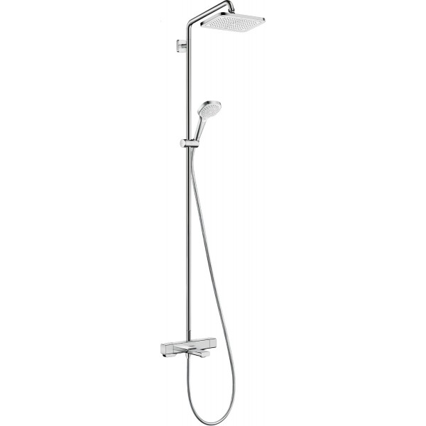 Bathtub tap with showerpipe and overhead shower Wall-mounted material: Brass thermostatic 280, color: Chrome surface: Glossy Wall-mounted exposed with showerpipe and overhead shower Bathtub tap with showerpipe and overhead shower Wall-mounted material: Brass thermostatic 280, color: Chrome surface: Glossy Wall-mounted exposed with showerpipe and overhead shower
