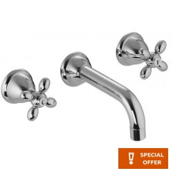 Wash basin tap Wall-mounted - external part 3 holes dual-level With push-open waste set, color: Chrome 19,7cm material: Brass surface: Glossy